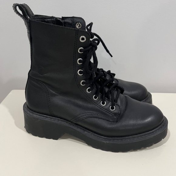 NWOB Steve Madden Size 6.5 Tornado Combat Boots Lace Up Black Vegan Leather - Picture 4 of 9